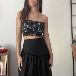 Garage Floral Tube Top Smocked Cropped Black Pink White Casual‎ Size Small